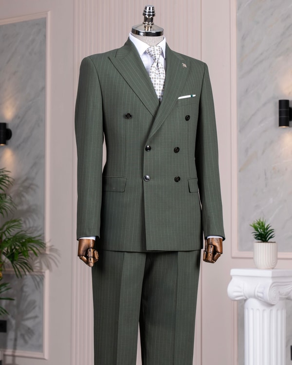 İtalyan stil kruvaze ceket pantolon takım elbise yeşil T14486