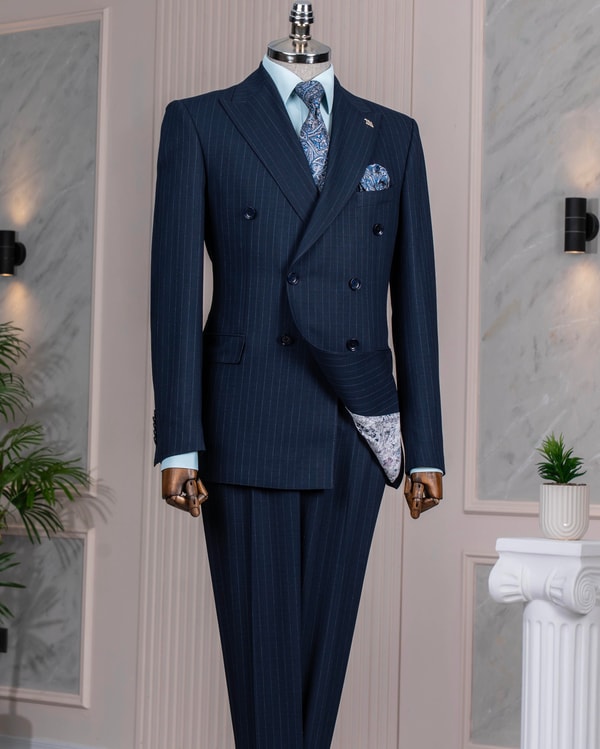 İtalyan stil kruvaze ceket pantolon takım elbise lacivert T14022