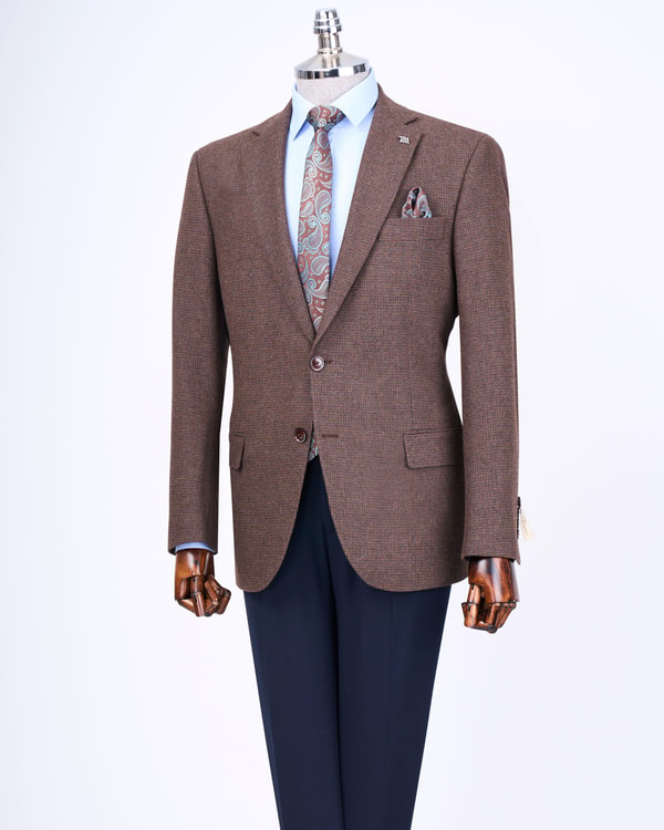İtalyan stil slim fit 4 drop mono yaka erkek tek ceket kahverengi T13534