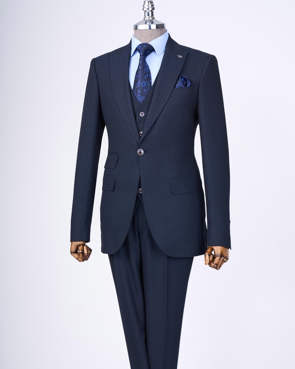 İtalyan stil slim fit 8 drop ceket yelek pantolon takım elbise Lacivert T13359