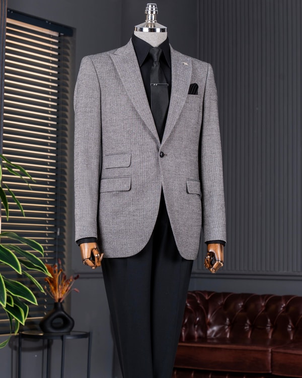 İtalyan stil slim fit balıksırtı desen  erkek ceket kahverengi T13051