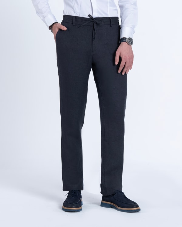 İtalyan stil slim fit bel detaylı erkek pantolon lacivert T14067
