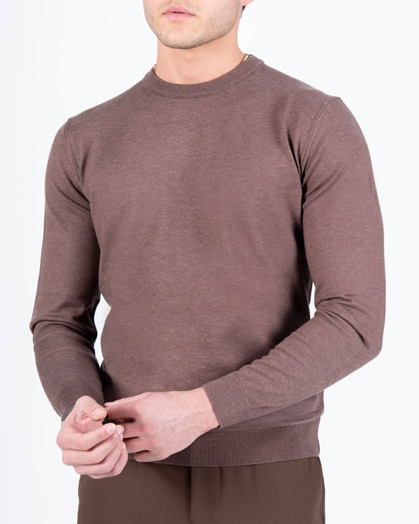 İtalyan stil slim fit bisiklet yaka erkek triko kazak kahverengi T15085