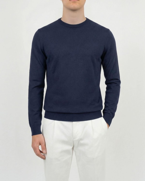 İtalyan stil slim fit bisiklet yaka erkek triko kazak lacivert T15081