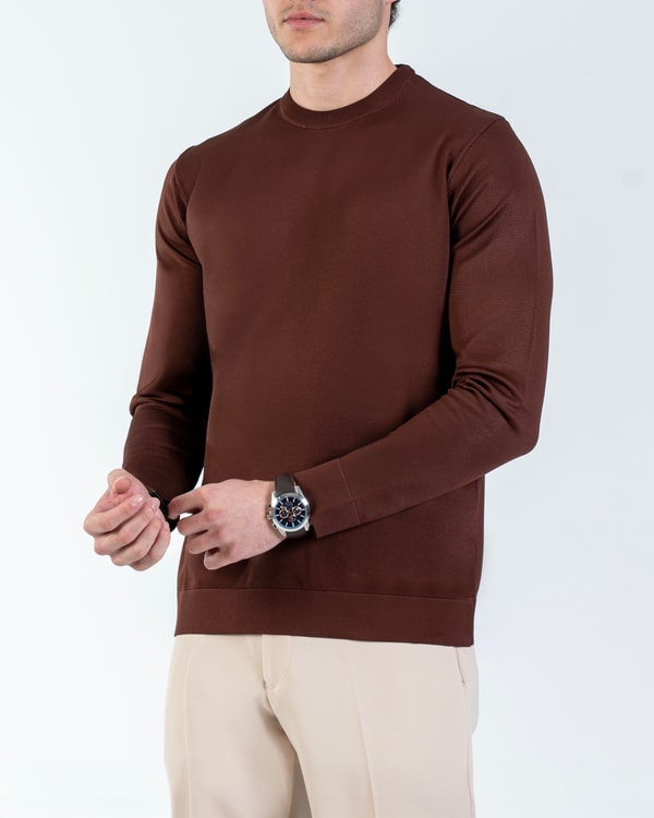 İtalyan stil slim fit bisiklet yaka triko kazak kiremit T14500