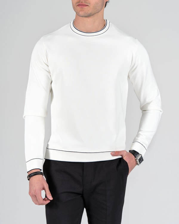 İtalyan stil slim fit bisiklet yaka triko kazak beyaz T14502