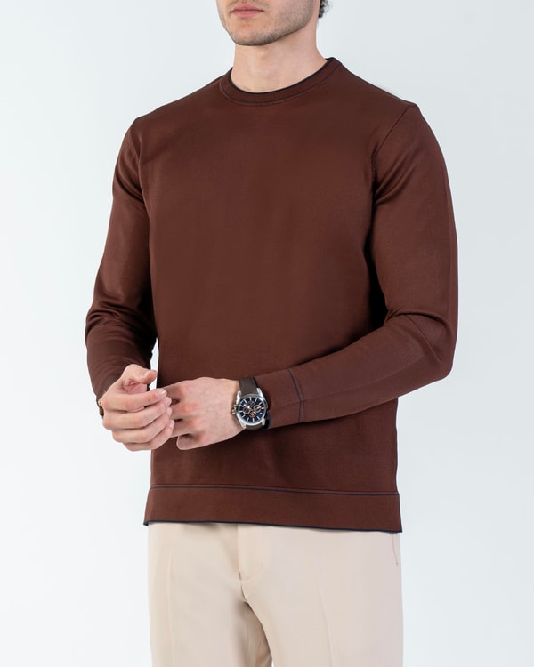 İtalyan stil slim fit bisiklet yaka triko kazak kiremit T14507