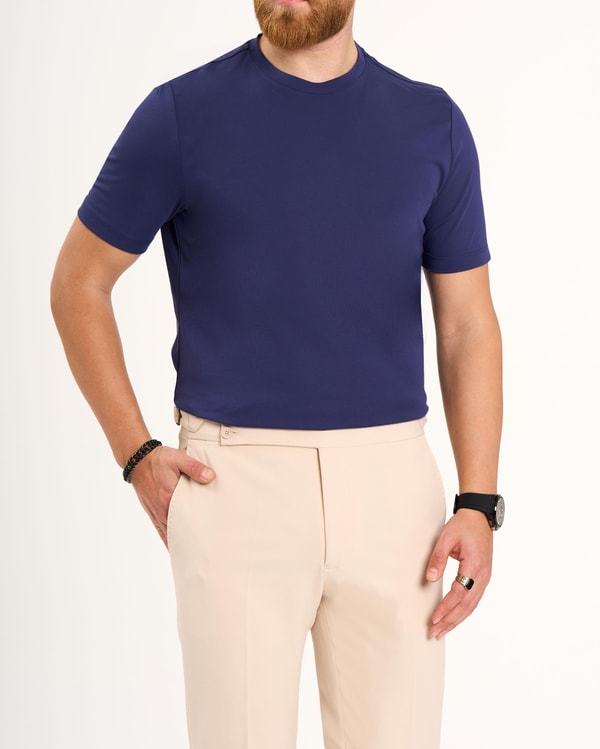 İtalyan stil slim fit bisiklet yaka triko tişört indigo T13769