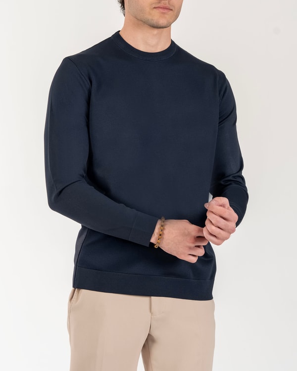 İtalyan stil slim fit bisiklet yaka triko kazak lacivert T14497