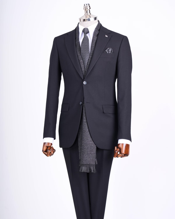 İtalyan stil slim fit ceket pantalon erkek takım elbise siyah T13513
