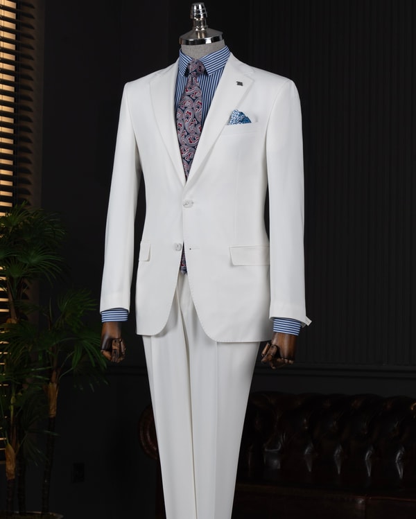 İtalyan stil slim fit ceket pantalon takım elbise ekru T14004