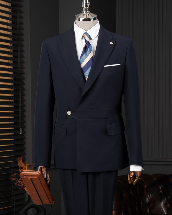 İtalyan stil slim fit ceket pantalon takım elbise lacivert T12066
