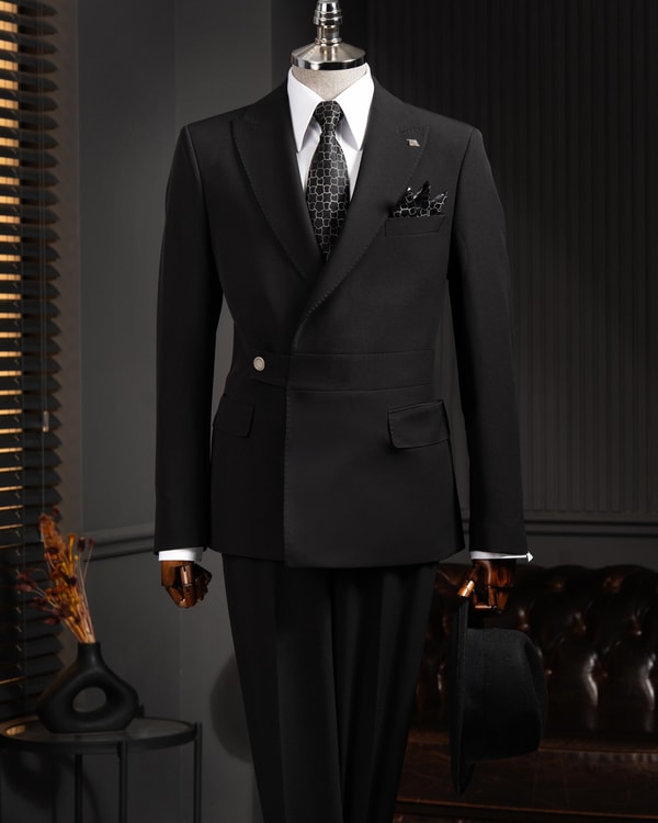 İtalyan stil slim fit ceket pantalon takım elbise siyah T12067