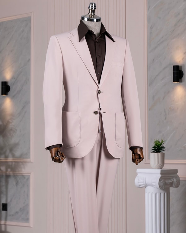 İtalyan stil slim fit ceket pantalon takım elbise bej T13936