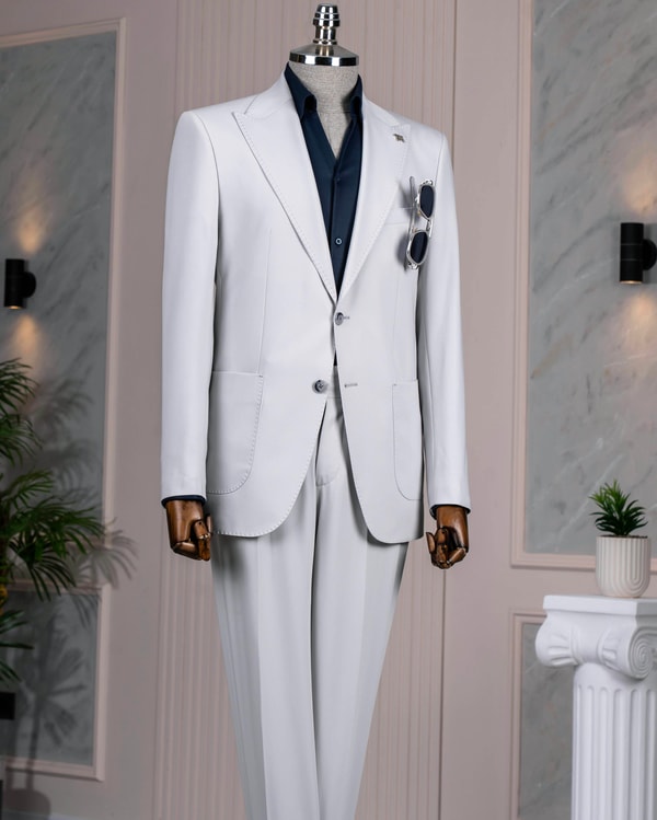 İtalyan stil slim fit ceket pantolon takım elbise gri T14542