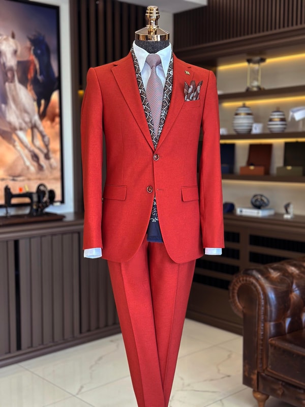 İtalyan stil slim fit ceket pantolon takım elbise kırmızı T11350