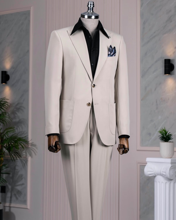 İtalyan stil slim fit ceket pantolon takım elbise bej T14153