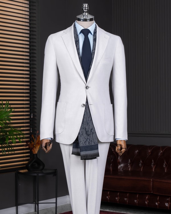İtalyan stil slim fit ceket pantolon takım elbise ekru T14176