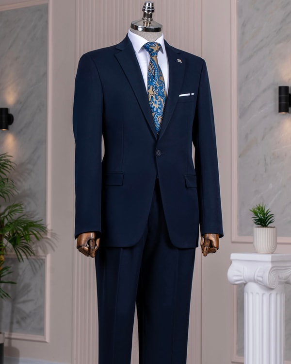 İtalyan stil slim fit ceket pantolon takım elbise lacivert T14392