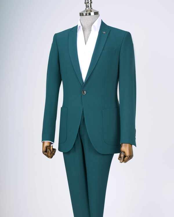 İtalyan stil slim fit  ceket pantolon takım elbise yeşil T12514