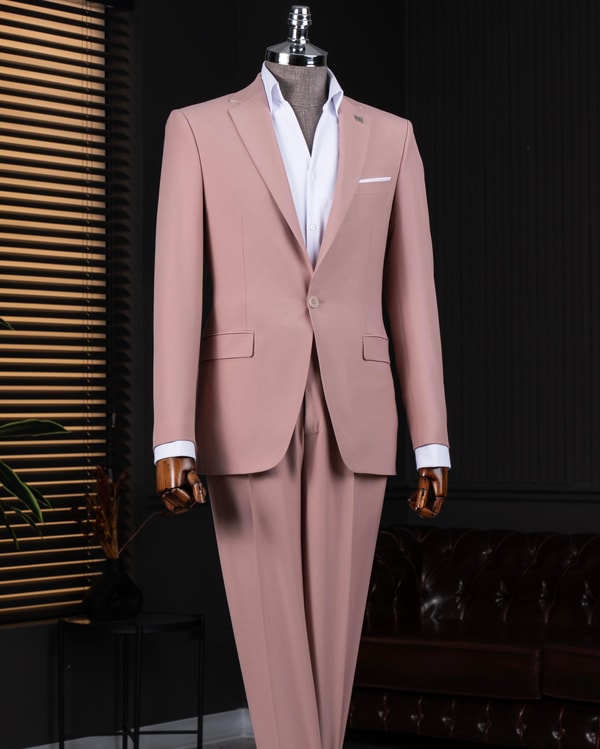 İtalyan stil slim fit ceket pantolon takım elbise pembe T14159