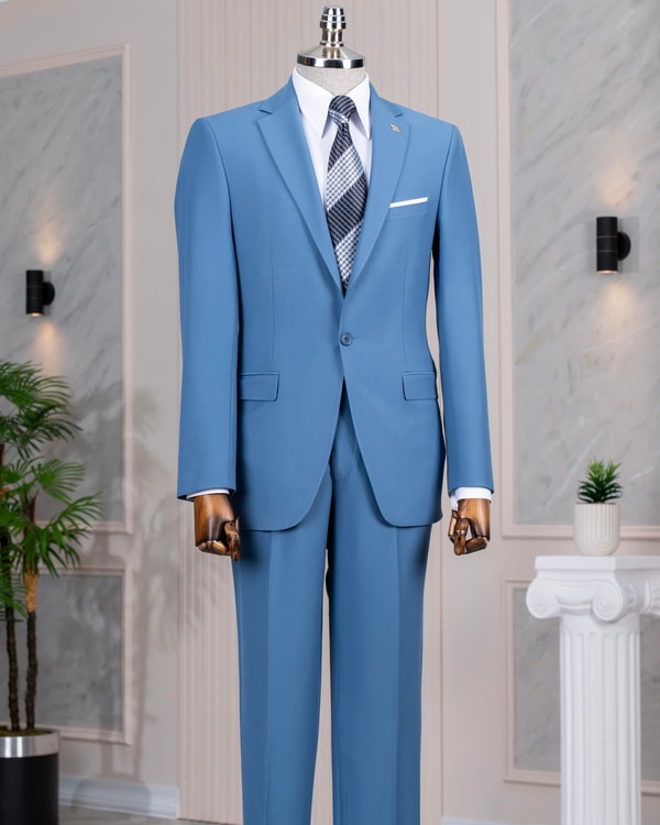 İtalyan stil slim fit ceket pantolon takım elbise petrol T14157