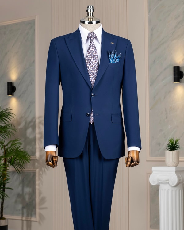İtalyan stil slim fit ceket pantolon takım elbise lacivert T14143