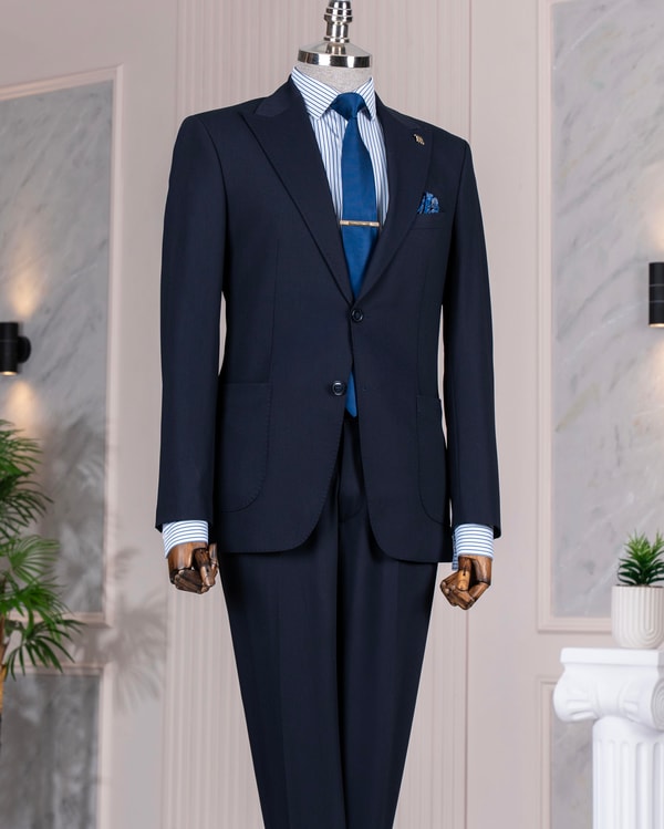 İtalyan stil slim fit ceket pantolon takım elbise lacivert T14155