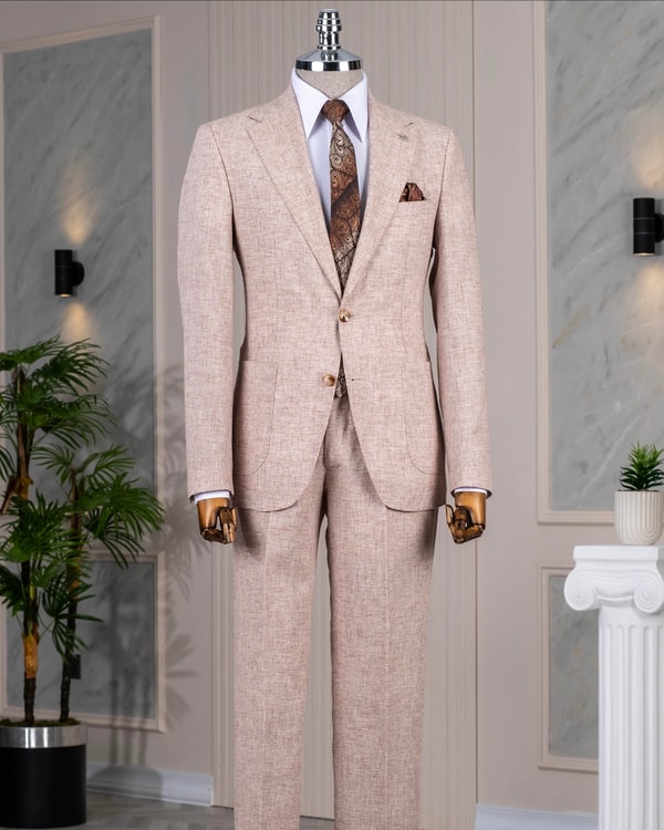 İtalyan stil slim fit ceket pantolon takım elbise kahverengi T14458