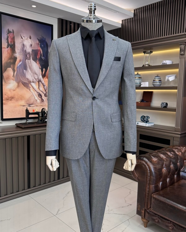 İtalyan stil slim fit ceket yelek pantolon takım elbise gri T10331