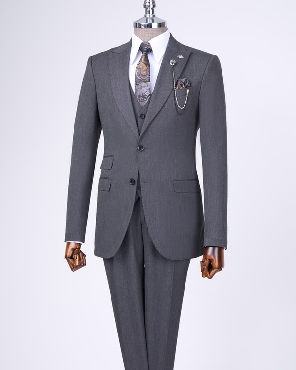 İtalyan stil slim fit ceket yelek pantolon takım elbise antrasit T11396