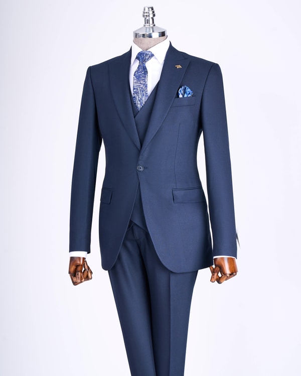 İtalyan stil slim fit ceket yelek pantolon takım elbise lacivert T13057