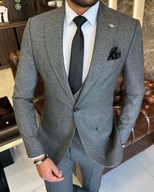 İtalyan stil slim fit ceket yelek pantolon takım elbise gri T10324
