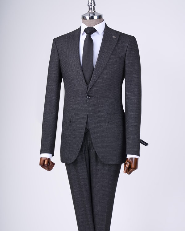 İtalyan stil slim fit ceket yelek pantolon takım elbise antrasit T10326