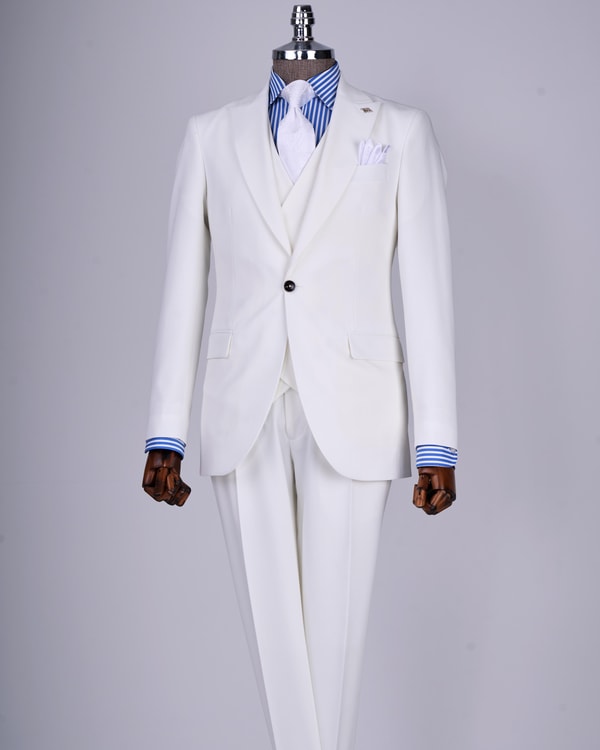 İtalyan stil slim fit ceket yelek pantolon takım elbise beyaz T13499