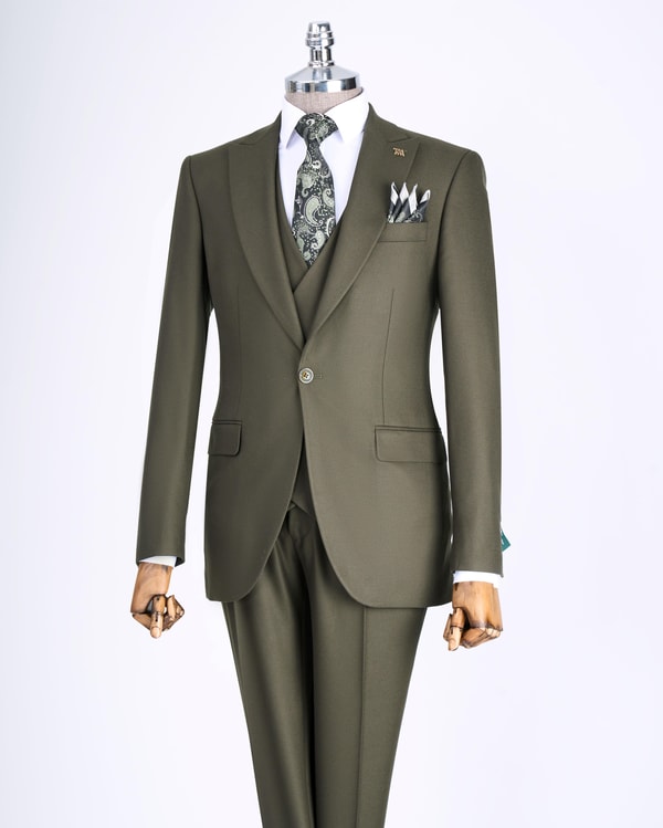 İtalyan stil slim fit ceket yelek pantolon takım elbise yeşil T13501