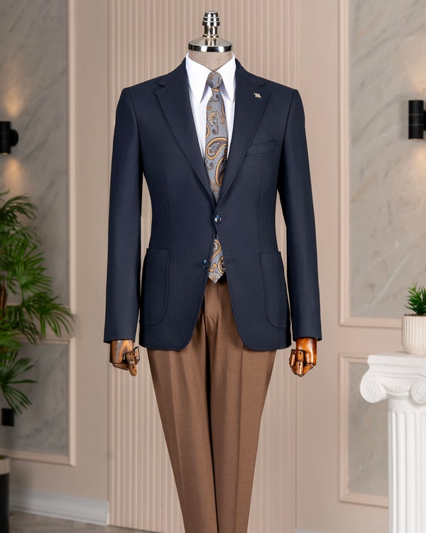 İtalyan stil slim fit erkek ceket pantolon kombin takım elbise lacivert T14673