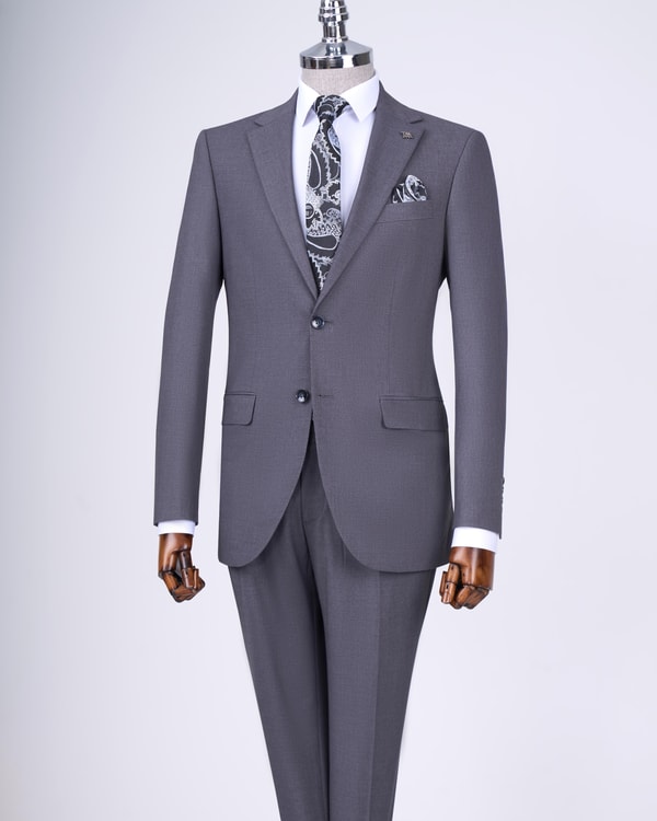 İtalyan stil slim fit erkek ceket pantolon takım elbise antrasit T13596