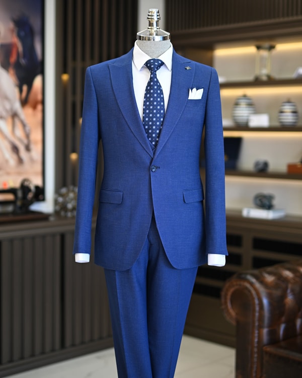 İtalyan stil slim fit erkek ceket yelek pantolon takım elbise saks T11026