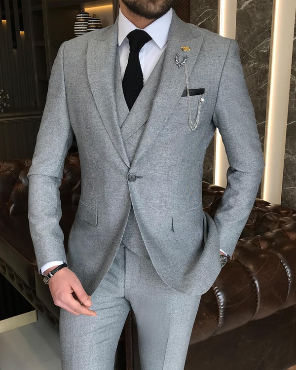 İtalyan stil slim fit erkek ceket yelek pantolon takım elbise siyah T9127