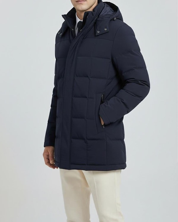 İtalyan stil slim fit erkek kapüşonlu şişme mont lacivert T14985