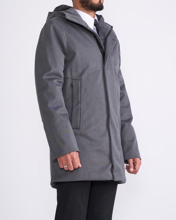 İtalyan stil slim fit erkek kapüşonlü uzun mont antrasit T11336