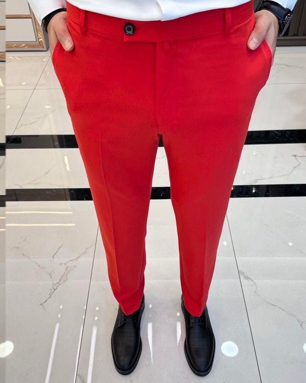 İtalyan stil slim fit erkek pantolon kırmızı T11627