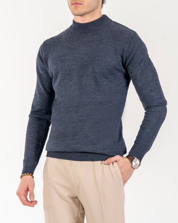 İtalyan stil slim fit erkek yarım boğazlı triko kazak lacivert T13116