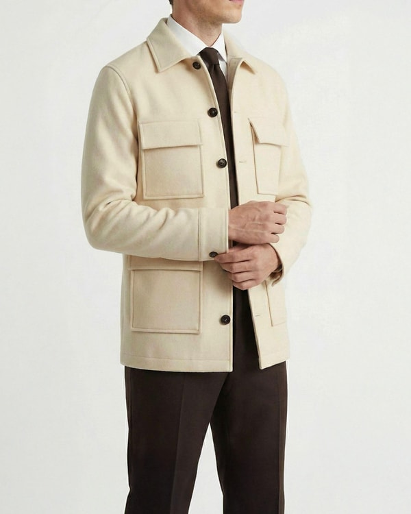 İtalyan stil slim fit kaşe erkek mont bej T13527