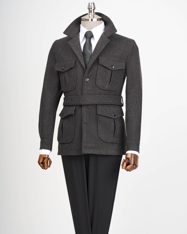 İtalyan stil slim fit kaşe spor tek ceket erkek antrasit T13599