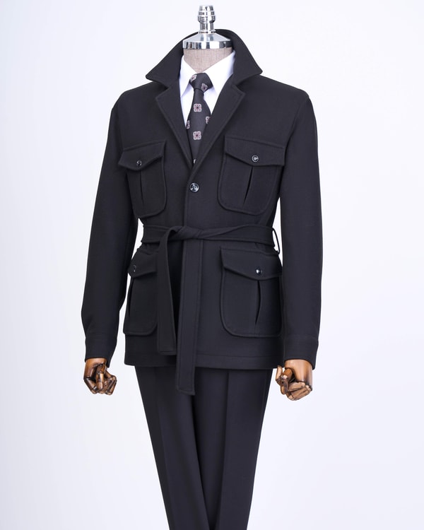 İtalyan stil slim fit kaşe spor tek ceket erkek siyah T13549