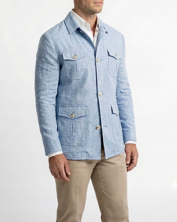 Italyan stil slim fit keten cepli mevsimlik mont mavi T11802