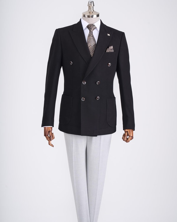 İtalyan stil slim fit kravuze erkek tek ceket siyah T13340