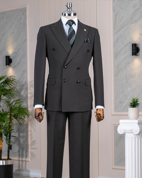 İtalyan stil slim fit kruvaze ceket pantolon takım elbise haki T14406